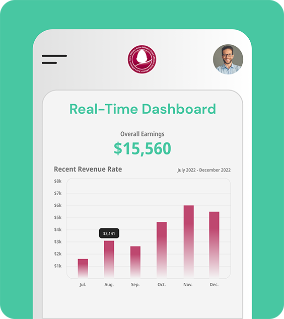 Mobile version of the Overall Earnings page with a red bar chart of earnings from July to December and the top overall earnings listed above the chart in green